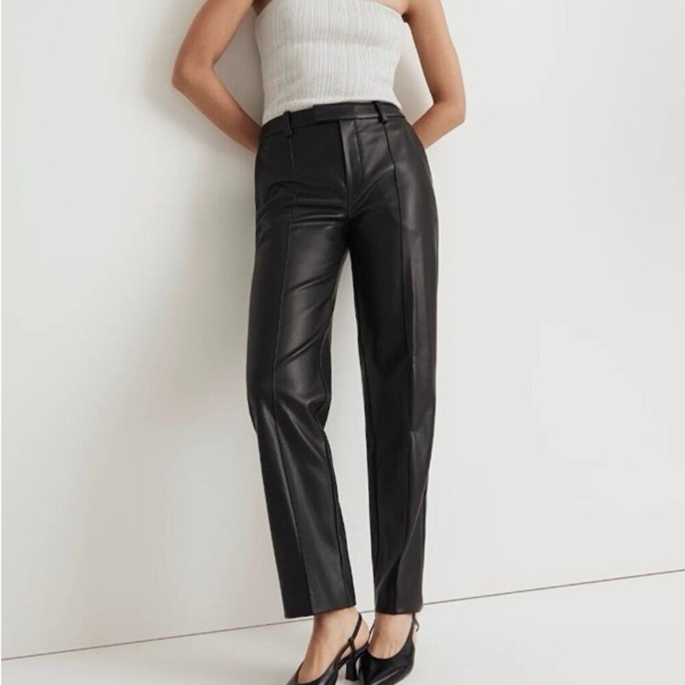 NWT Madewell x Aimee Song Fairbanks Tapered Black Faux Leather Pants Size 8